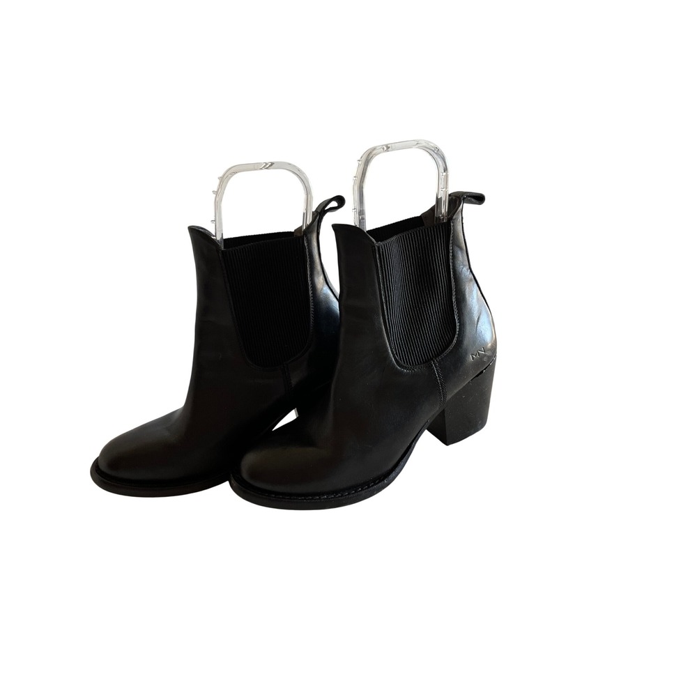 Mark Nason Los Angeles Black Leather Block Heel Ankle Boots Women Size 6.5
